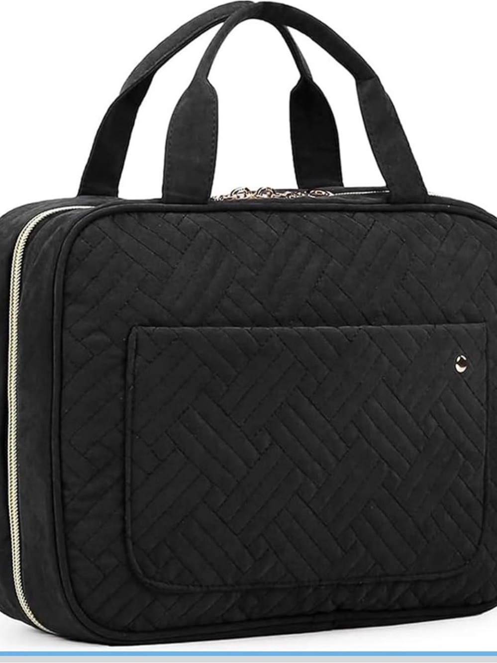 Black Quilted Travel Toiletry Bag with Dual Handles